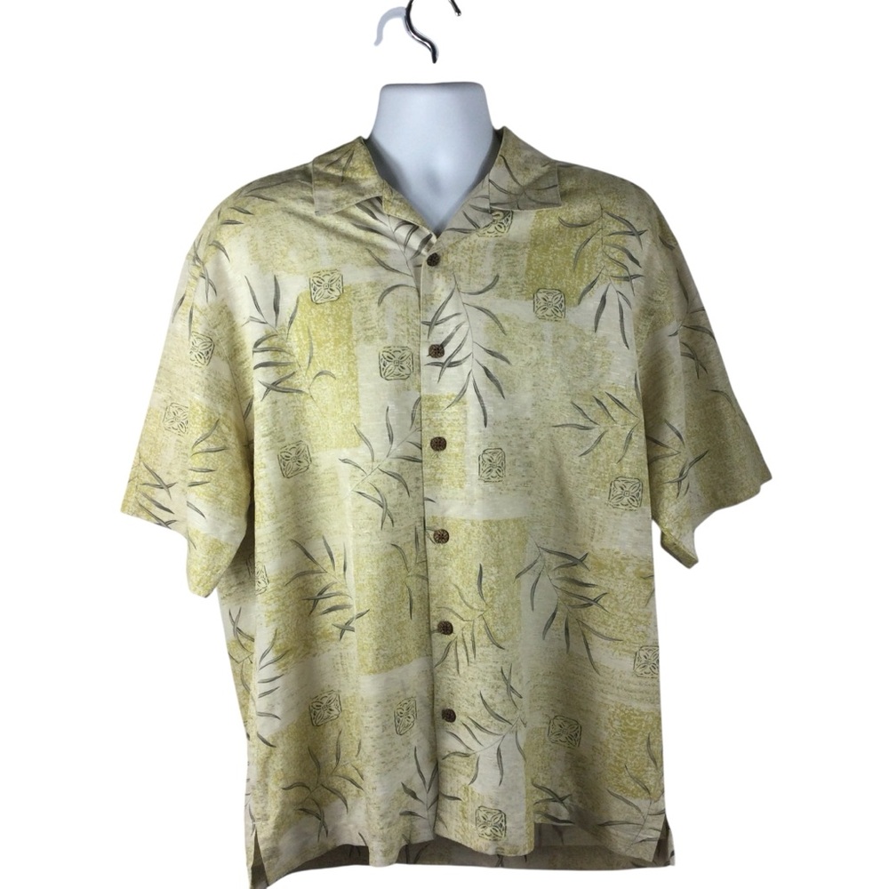 Joseph & Feiss Men's Palm Leaf Print 100%‎ Silk Aloha Button Down Shirt, XL